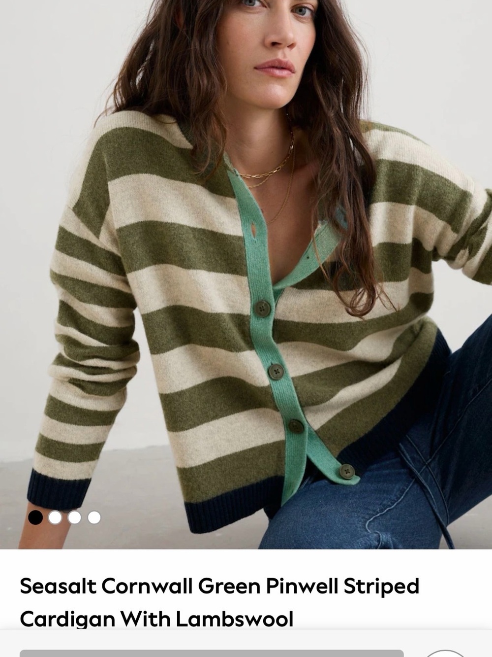 Seasalt Cornwell Striped Olive & Cream Button-Front Sweater Cardigan - Picture 10 of 10